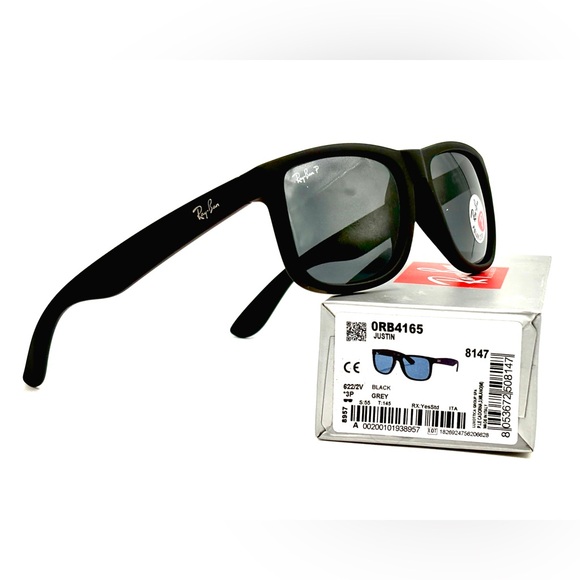 Ray-Ban Justin Polarized Lens Sunglasses RB4165 Black/Grey Gradient Lens 622/T3 - Picture 2 of 14